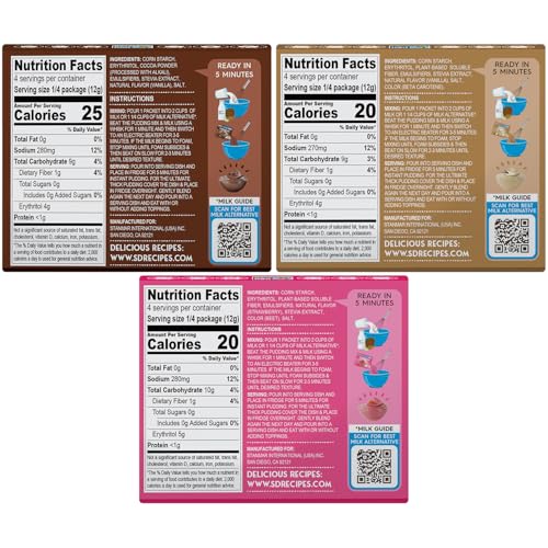 Simply Desserts Vanilla, Strawberry & Chocolate Instant Pudding, Sugar-Free, Variety 6-Pack – Healthy Dessert, Keto Snacks, Vegan & Diabetic-Friendly, Kosher, 1.7 Oz Ea