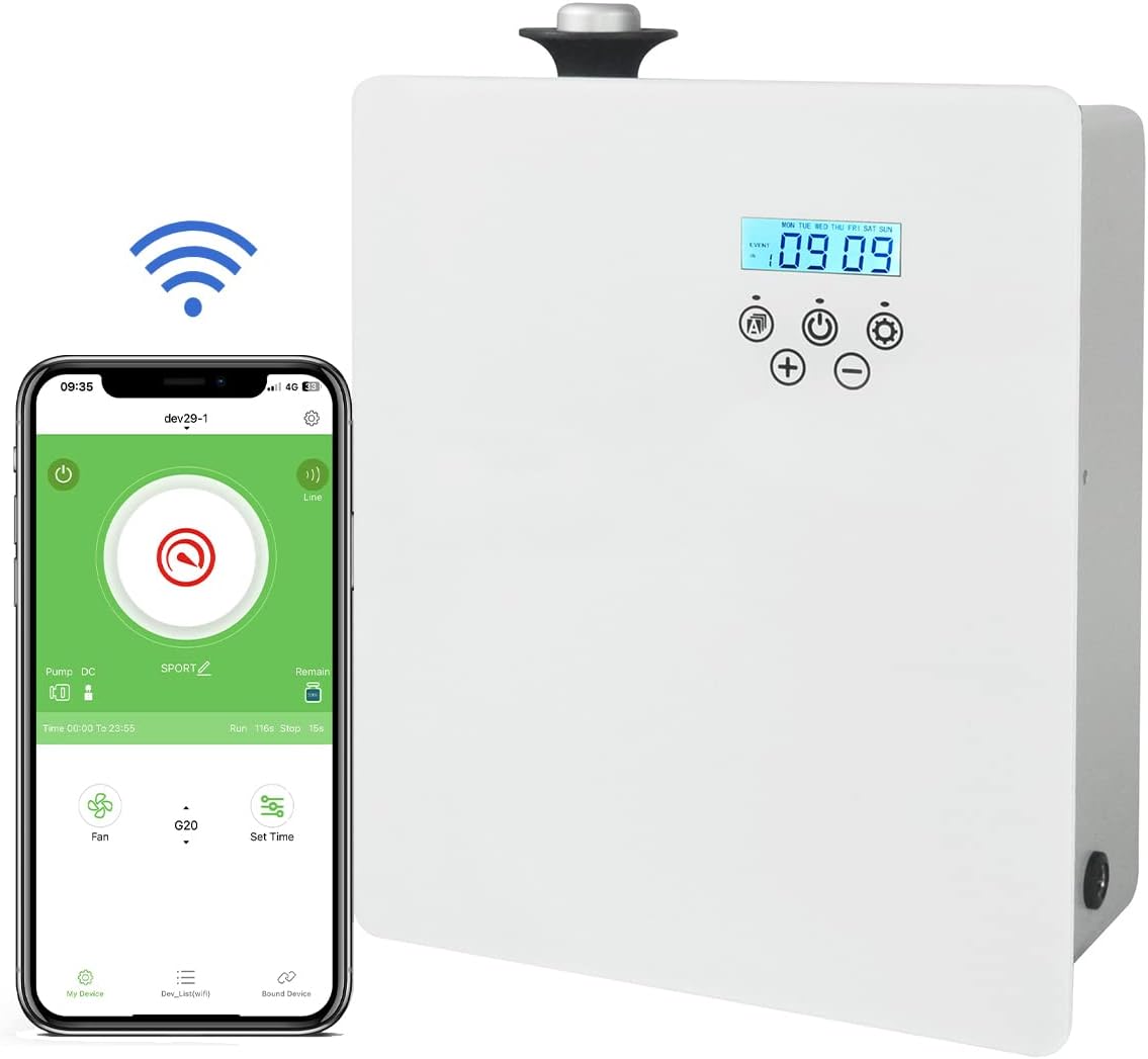 Bluetooth Commercial HVAC Scent Air Machine 500ml, Sheet-Metal Professional Nebulizing Waterless Fragrance Machine Oil Diffuser for Essential Oils for Home, Business, Store, Large Room, 5000 Sq.Ft