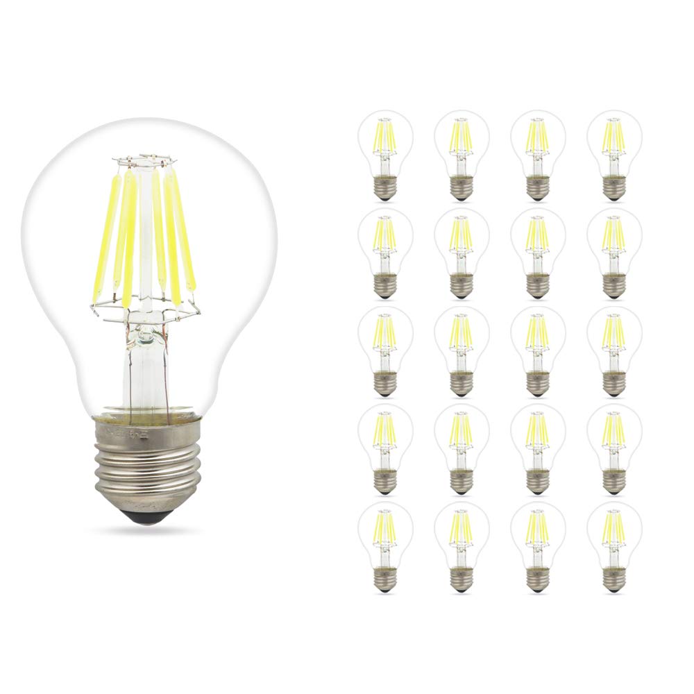 Mengjay 20x LED Lampe E27 Kaltweiß 6W, ersetzt 50W Glühlampe, 500lm, Filament Birne, 360°, 10er Pack
