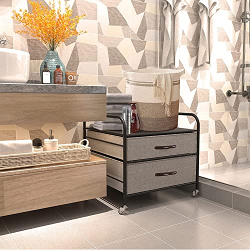 Eazehome Mini Fridge Stand, Fridge Stand With Storage, 2 Drawer Fridge Cart, Organizer Unit For Mini Fridge, Fridge Stand With Metal Frame And Fabric Drawers, Mini Fridge Table With 4 Swivel Wheels #TOP1