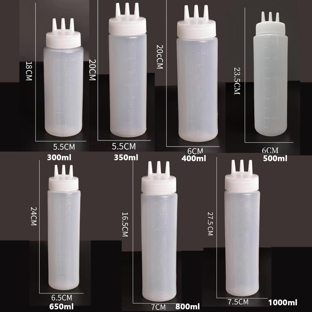 50 bottiglie vuote in plastica con spruzzi, dispenser per salse, condimenti, per cucina, olio, barbecue, pomodori, insalata, condimenti, con foro singolo e tre fori, contenitori ricaricabili (1000 ml)