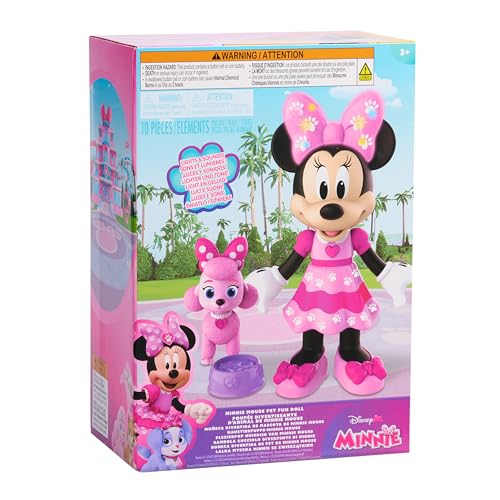 Disney Jr. Minnie Mouse Pet Fun Doll, 10 inch Poseable Minnie Doll, Ages 3 and Up