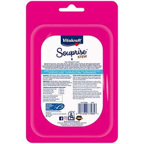 Vitakraft Souprise Stew Wet Cat Treat - Salmon and Carrot - Lickable Treat or Dry Cat Food Topper - Multi Pack of 4 - Image 6
