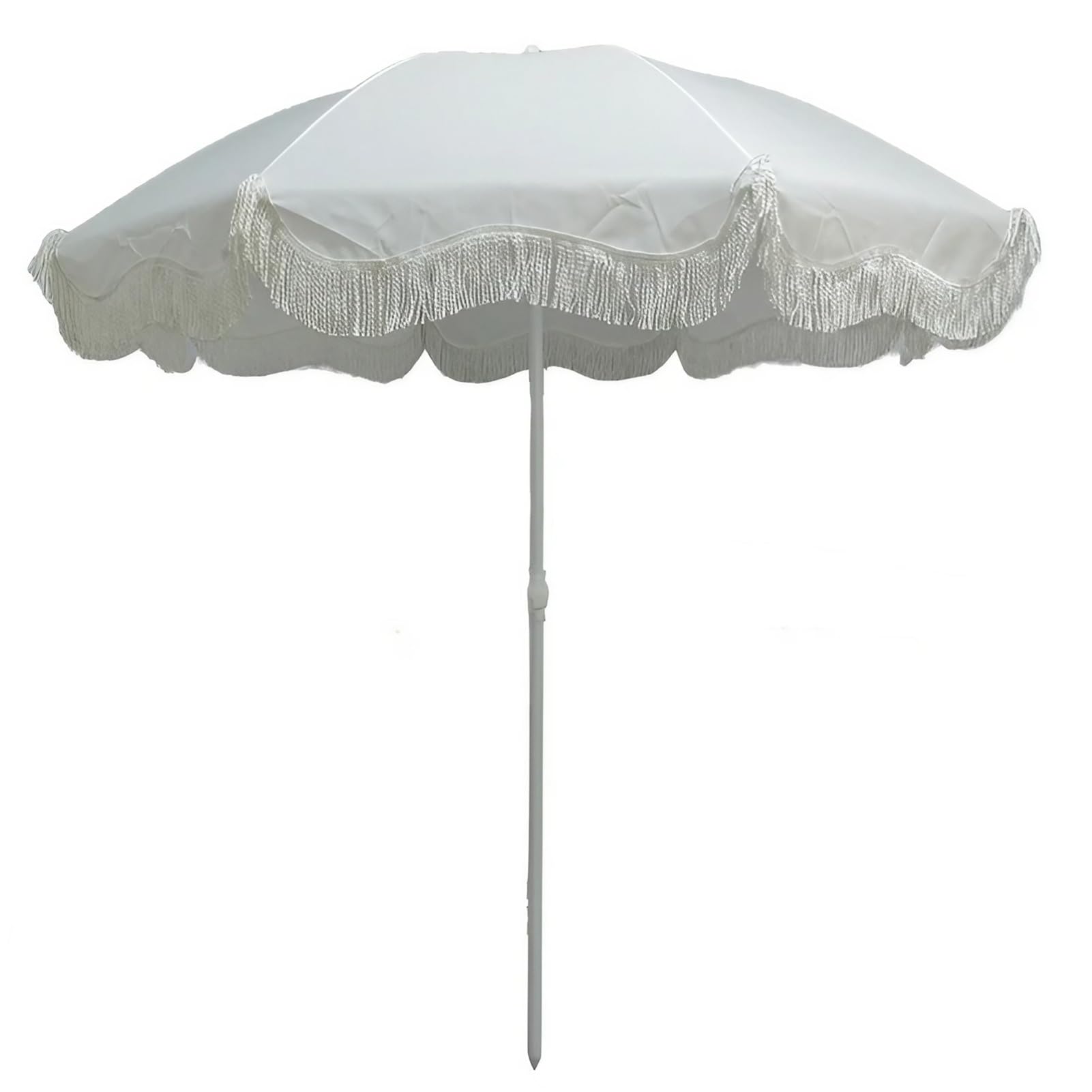 Outdoor Umbrella with Fringe, 6 ft Tassel Patio Table Garden Parasol with Button Tilt, Portable Beach Umbrella for Pool Backyard Deck