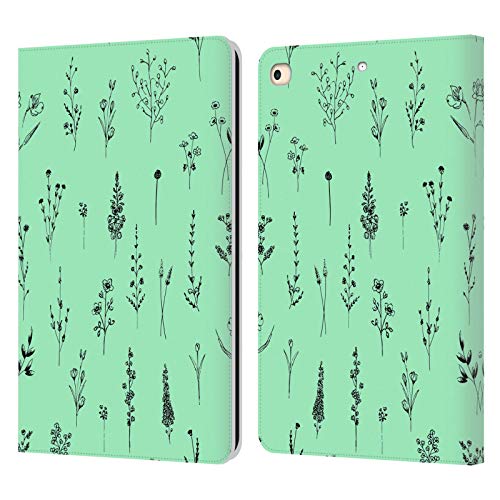 Étui portefeuille en cuir iPad 9.7 2017 2018 protection tablette fleurs sauvages aqua Anis