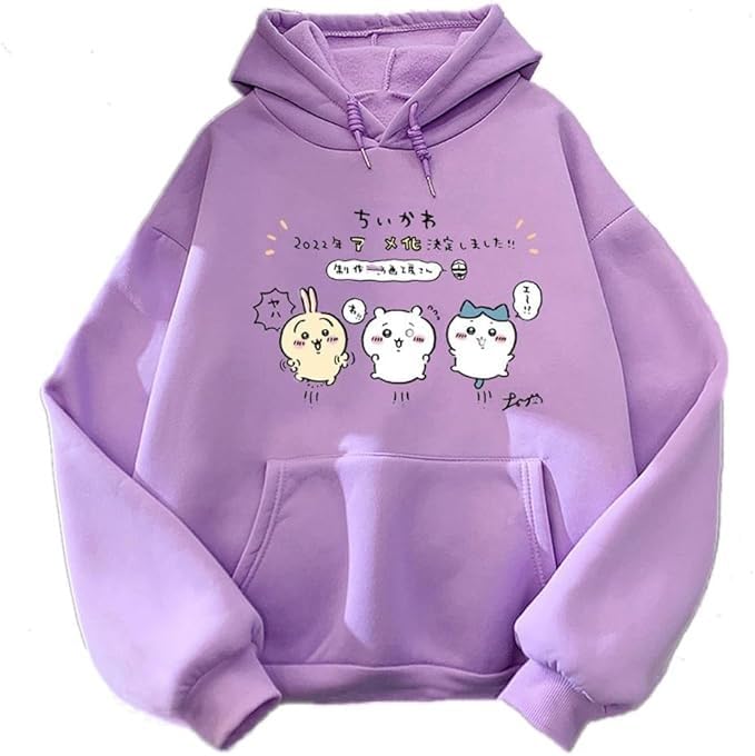 2 pc collection Anime Couple Print Long Sleeves Winter Hoodie with Front Pocket Men's & Women's Sweater | Purple, XL-picture-2