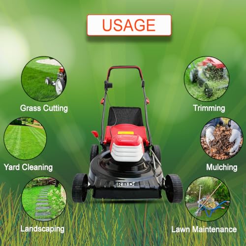 Image of RBD 1800W Electric Power Rotary Lawn Mower - Heavy Duty Grass Cutting Machine with 50L Collection Box, Sharp Cutter Blade & Adjustable Cutting Height for Garden Grass Cutter & Outdoor Use (18 Inches)