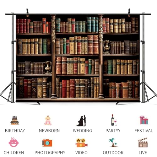Fondo fotográfico vinilo 7x5ft temática librería vintage miniatura 3