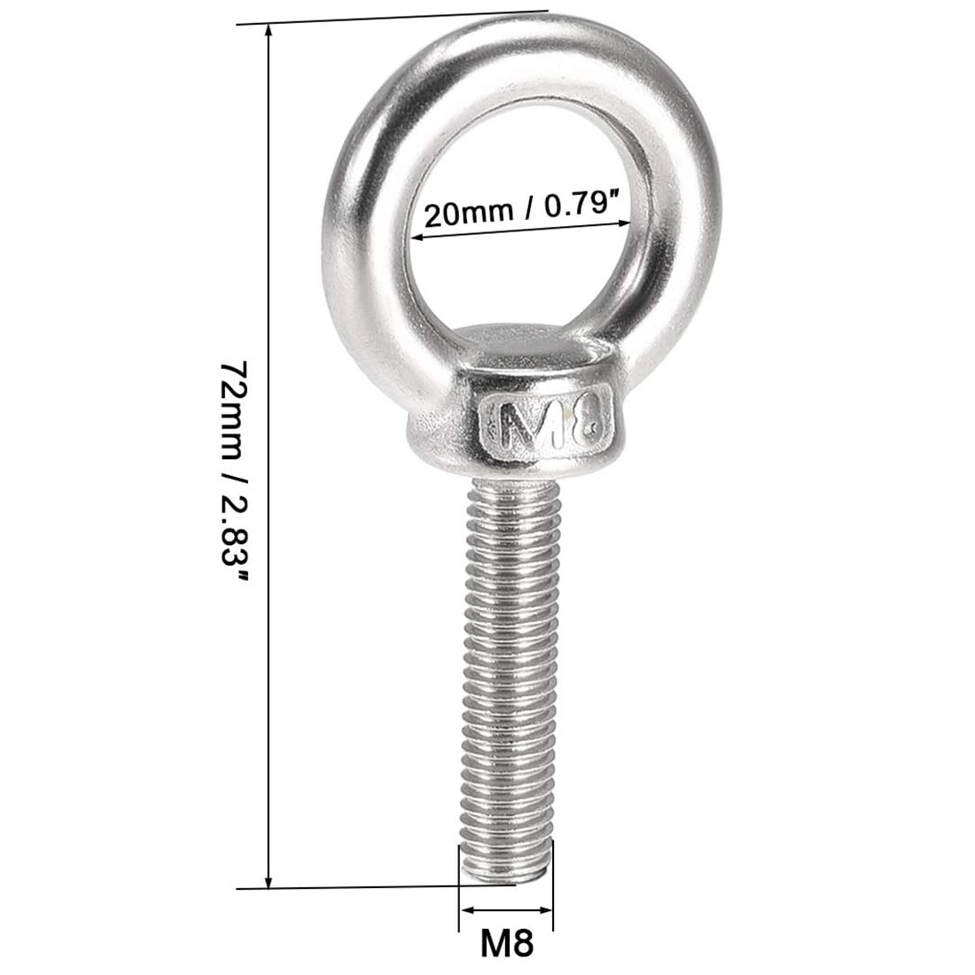 TA-VIGOR 2Pcs M8 x 35mm Lifting Long Eye Bolt, 304 Stainless Steel Wall Expansion Anchor Bolts - Image 2