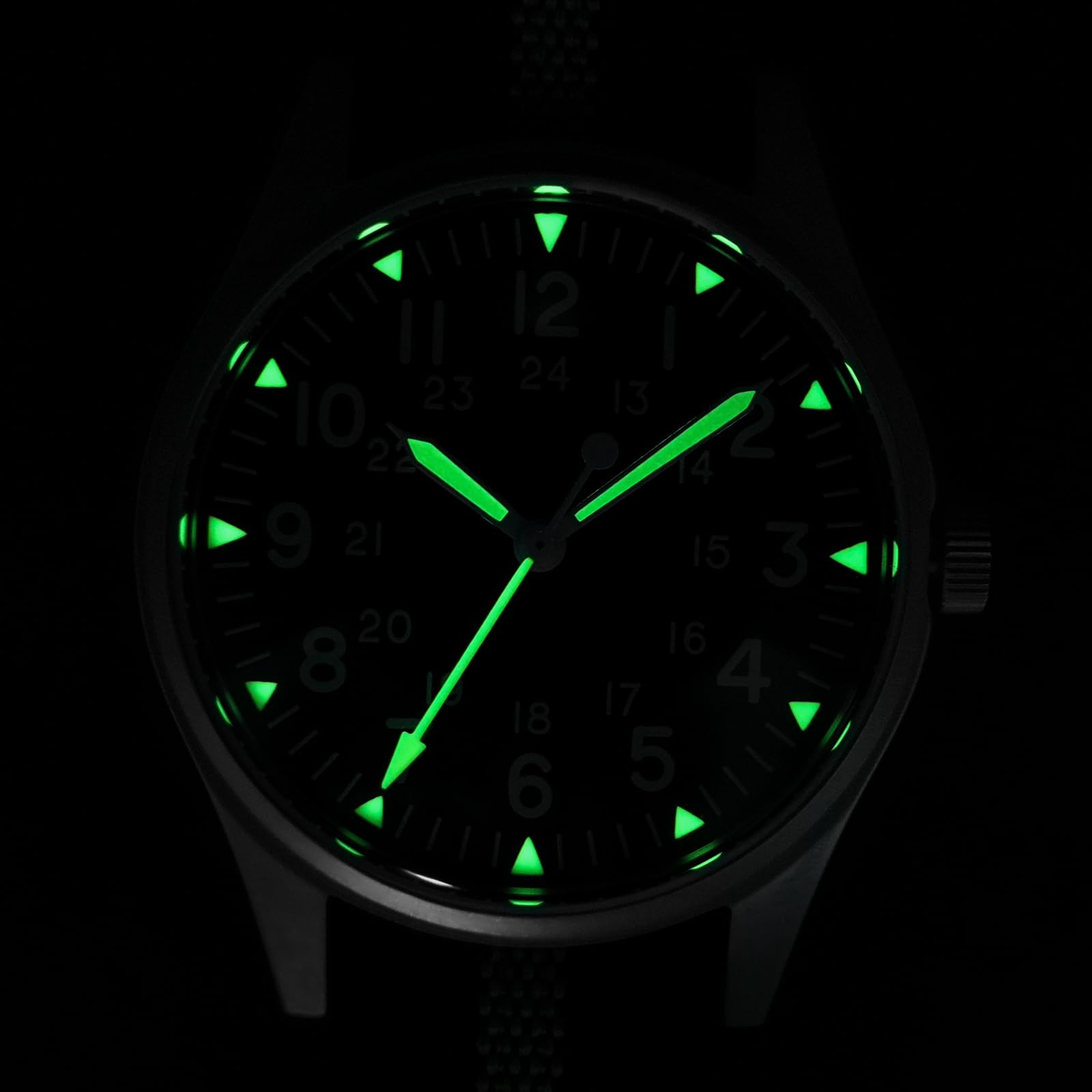 TACTICAL FROG Militado Miyota Super 2035 Orologio militare da uomo, movimento giapponese, impermeabile fino a 100 m, quadrante nero opaco vintage con C3 luminoso, cinturino in nylon