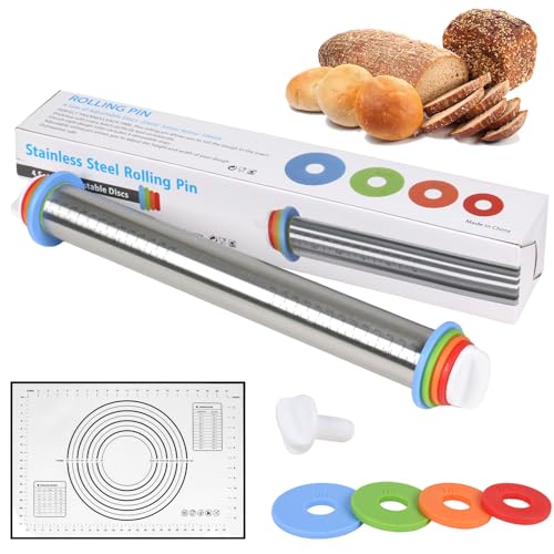 Catálogo de Masa del mes. 37 YINGDIHUT Rodillo para Masa Ajustable con 4 Discos, Rodillo de Repostería Antiadherente, Acero Inoxidable 304, para Hacer Pasteles, Galletas, Pizza, Ideal para Cocina Casera y...