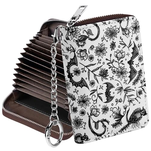 Image of Mayski Credit Card Holder, Zipper Credit Card Wallet for Women, Small Accordion Card Cases Holder, KeyChain Wallet, Business Card Holder, Bat