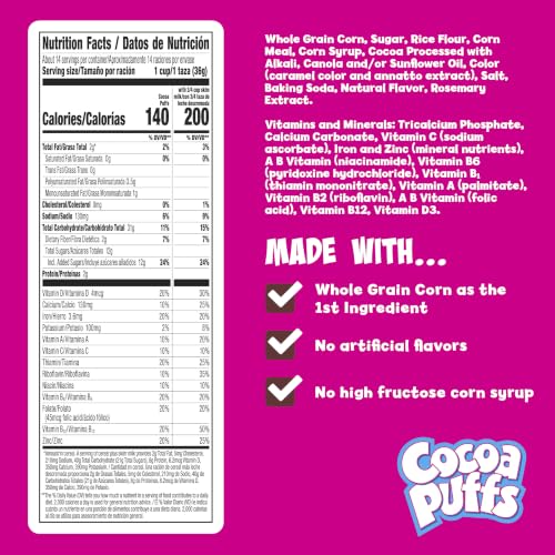 Image of Cocoa Puffs, Chocolatey Breakfast Cereal, Made with Whole Grain, Family Size, 18.1 oz