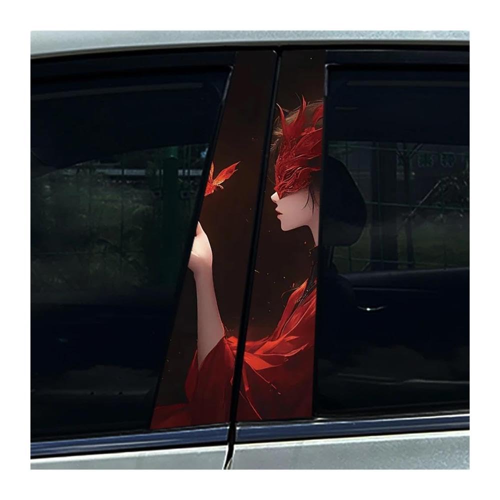 Body Parts 2PCS Chinese Style Beauty Mask Butterfly Car B Pillar Sticker Waterproof Center Column Decals(F)