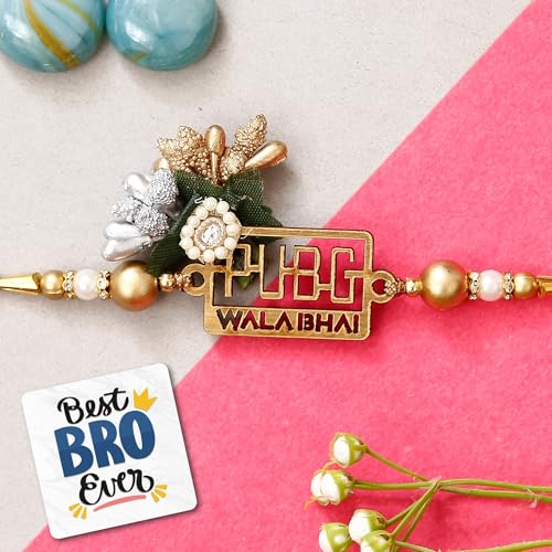 Image of eCraftIndia Golden Pubg Wala Bhai Designer Rakhi for Brother with Best Bro Ever Fridge Magnet and Roli Chawal Pack