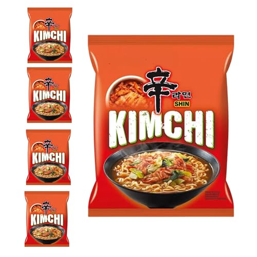 YIJIA | Pack 5x120g Ramen Shin Coreanos con Kimchi - Instant Noodle Fideos Corea