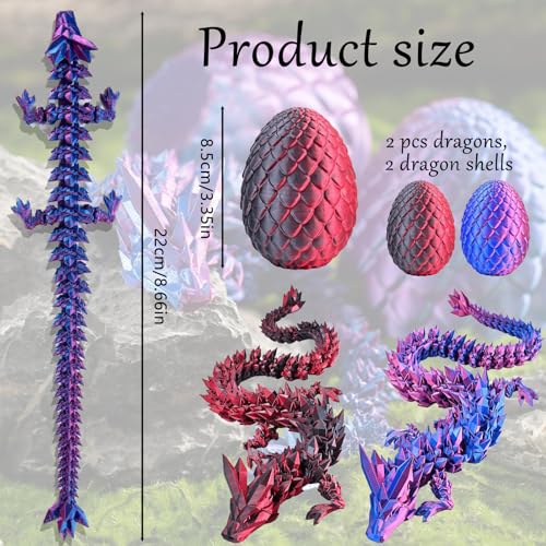 2 PCS Dragon, 3D Printed Dragons Toy Set of 2(2 Dragons+2 Dragon Eggs), Detailed Dragons Statue for Desk Decor, Unique 3D Printed Products for Home and Office, Cool Dinosaur Toys for Collectors