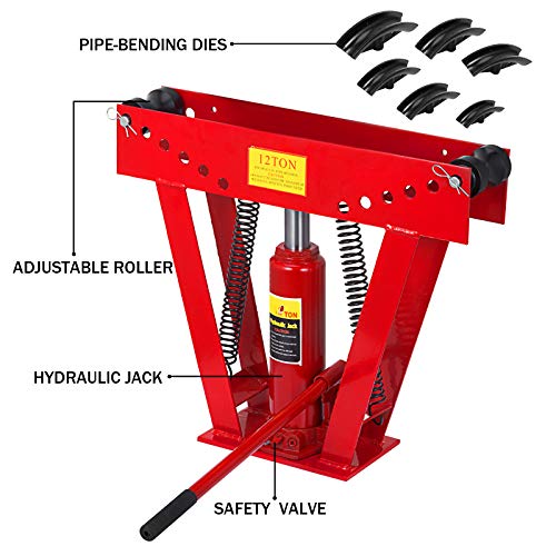 Happybuy 12 Ton Exhaust Tubing Bender 1/2 Inch Square Hydraulic Hand Pump Tubing Bender Stroke 130mm Pipe Bending Tool within 90-180 Degree Steel Pipe Bender with 6 Dies