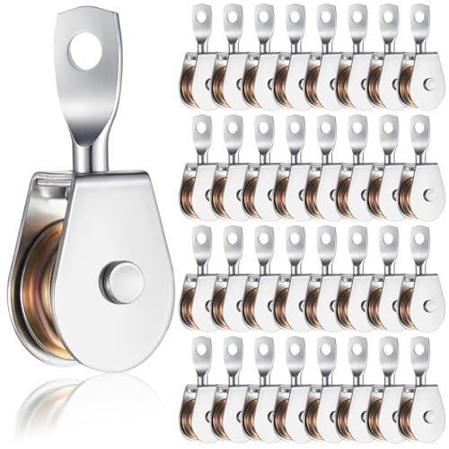 32 Pack Single Pulley Block Wheel 360° Swivel Pulley, 1.5 Inch