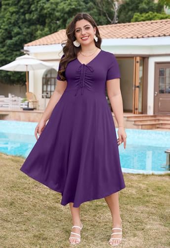 Image of Keluummi Plus Size Maxi Dress for Women V-Neck Short Sleeve with Pockets