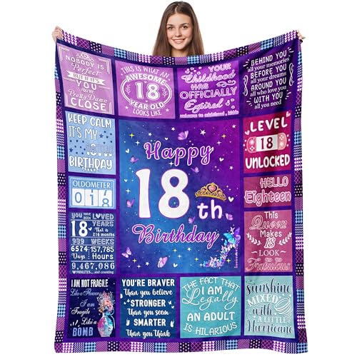 Zawqiye 18 Year Old Girl Birthday Gifts, 18th Birthday Gifts for Girls Daughter Bestie Sister, Gifts Blanket for 18 Year Old Girl, 18th Birthday Decorations for Girls Throw Blanket 60