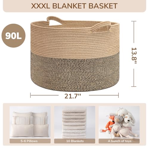 Image of INDRESSME Extra Large Woven Baskets for Storage, 21.7 x 13.8 Blanket Basket Living Room Wicker Storage Basket for Organizing Woven Laundry Baskets for Toy Pillow Shoe, Entryway, Black Jute
