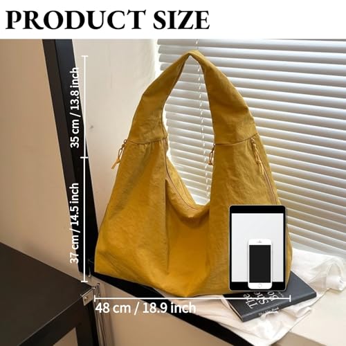 Image of Slouchy Tote Bag for Women Large Nylon Shoulder Bag with Multiple Pockets Crescent Bag Underarm Hobo Bag for Travel Gym