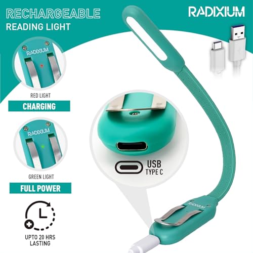 Image of Slim Rechargeable Book Reading Light, Eye Caring LED with 4 Color Temperatures, Portable Clip on Book Light for Reading in Bed & Travelling. Prefect Elegant White Gift for Book Lover.(Green)