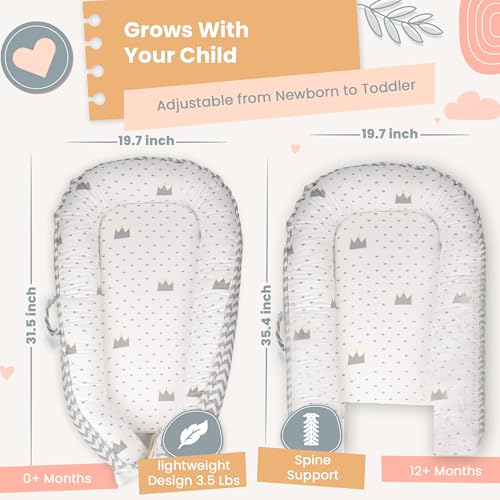 Image of Baby Lounger - Breathable & Soft Baby Lounger for Newborn 0-24 Months, Soft Portable Baby Lounger Pillow, Newborn Babies Essentials, Snuggle Lounger Me