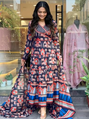 Image of Leriya Fashion Kurta Sets for Woman | Printed Jaipuri Ajrakh Kurta Set With Dupatta for Women | Kurti Set for Woman | Anarkali Suit for Women | Traditional Anarkali Salwar Suit for Party Outfits Kurtis