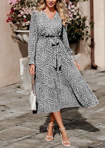 Image of PRETTYGARDEN Women's Floral Boho Dress Fall Long Sleeve Wrap V Neck Ruffle Flowy Maxi Spring Wedding Guest Vacation Dresses