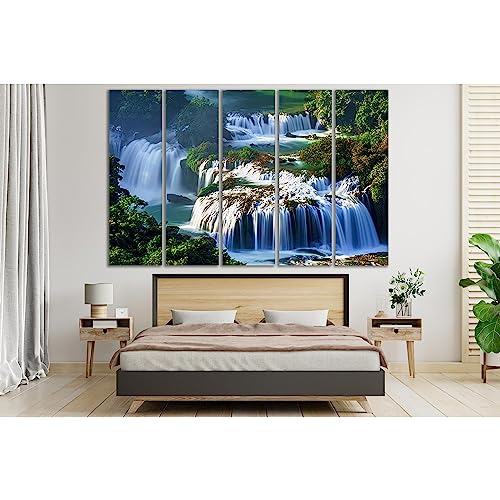 Toile 5 panneaux de la cascade Cao Bang au Vietnam, une invitation au voyage et à l'évasion