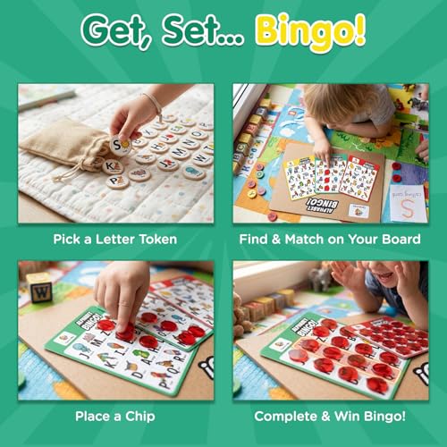 Image of Alphabet Bingo Educational Board Game - Alphabet Learning, Fun Learning Toys & Games for Kids, Alphabet Learning Activity, Pre School Learning, Gifts for Boys & Girls Ages 2.5-8 Years