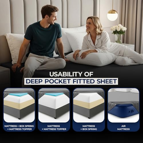 Image of Utopia Bedding Extra Deep Pocket Queen Fitted Sheet, Fits up to 21 Inch Mattress - Hotel Luxury, Soft, Breathable and Comfy - Shrinkage and Fade Resistant - Easy Care - (Black)