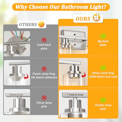 Image of Unicozin 4-Light Bathroom Light Fixtures, Modern Vanity Lights with Clear Glass Shades, Brushed Nickel Bathroom Wall Lamp for Mirror Living Room Cabinet Bedroom