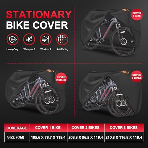 Zettum Bike Cover for 2 Bikes, Stationary Bike Covers for Outside Storage Waterproof Outdoor & Heavy Duty - Image 4