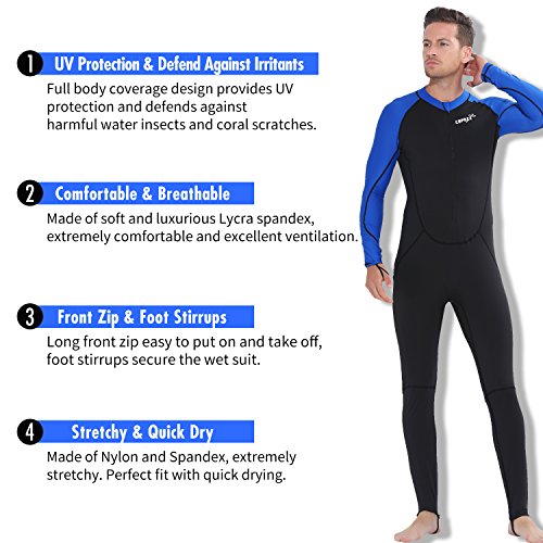 Copozz Diving Skin, Men Women Youth Thin Wetsuit Rash Guard- Full Body Uv Protection - For Diving Snorkeling Surfing Spearfishing Sport Skin (Black/Navy-Blue, Xxx-Large For Men) #TOP2