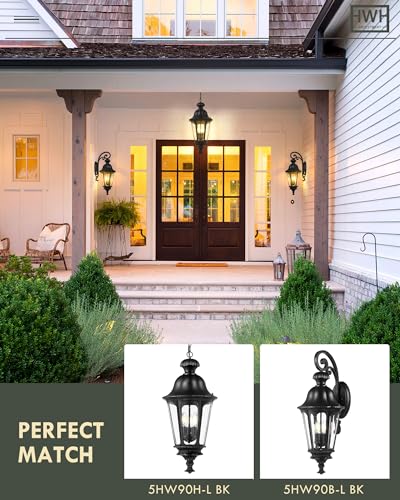 Image of Outdoor Light Fixtures, HWH Exterior Wall Sconce Lantern with Seeded Glass, 29'' Large Outdoor Wall Lamp Antique Porch Light for Patio Garage Entryway, Matte Black Finish, 5HW90B-L BK