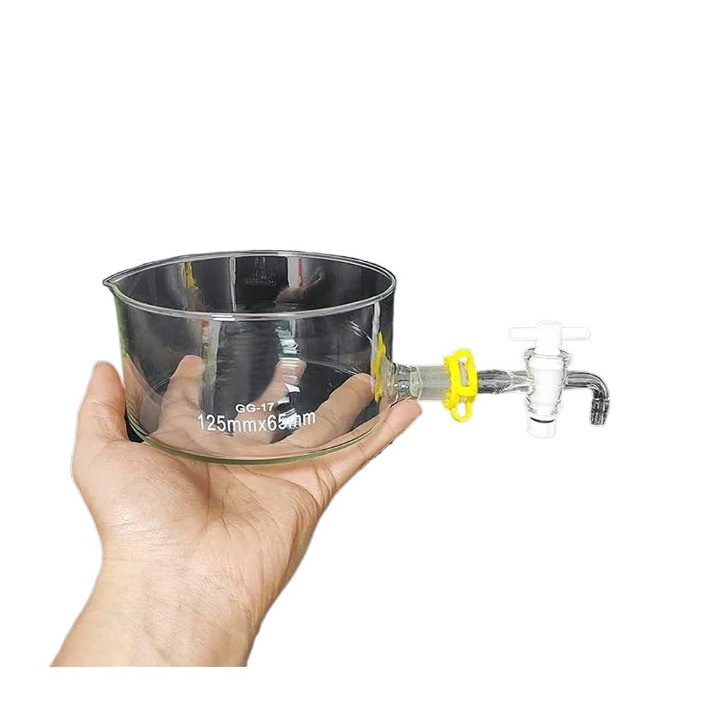 Adaptador de control de flujo al vacío, Plato cristalizador con pico y válvula de PTFE Vidrio borosilicato alto 125 mm OD 65 H