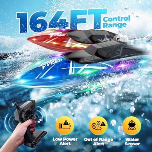 Remote Control Boat for Kids, 2Pack RC Boats with LED Lights for Pools Lakes River & Bathtub, 2.4Ghz Control, Whole Body Waterproof, 2 Rechargeable Batteries Summer Water Toys - Image 5