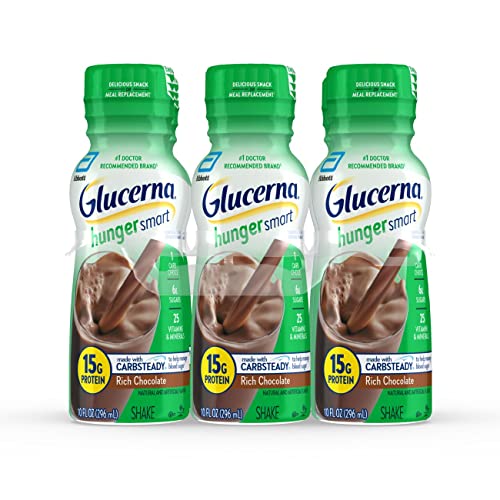 Glucerna Hunger Smart Shake, Diabetic Drink, Blood Sugar Management, 15g Protein, 180 Calories, Rich Chocolate, 10-fl-oz Bottle, 6 Count