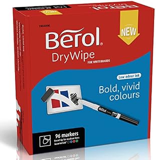 Berol Dry Wipe Whiteboard Marker Pens | Broad Tip | Black Ink Dry Erase Markers | 12 Count