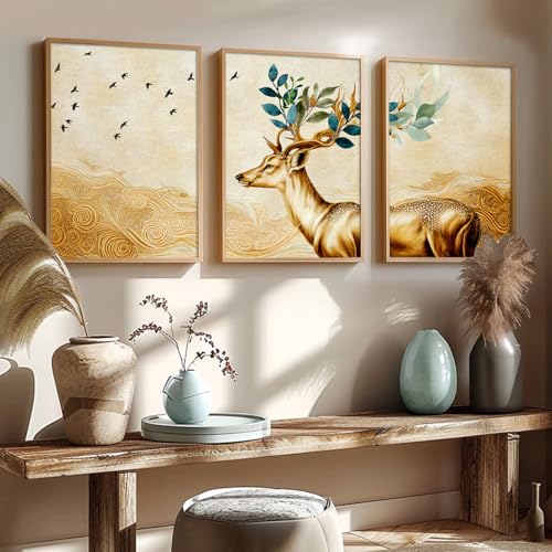 Image of kotart Paintings Modern Art Wall Decor Framed Wall Painting for Living Room, Bedroom - Dear Framed Wall Decor Paintings with Frame - Painting for Wall Decoration Set of 3-D (Art 4, 10x13 inch)