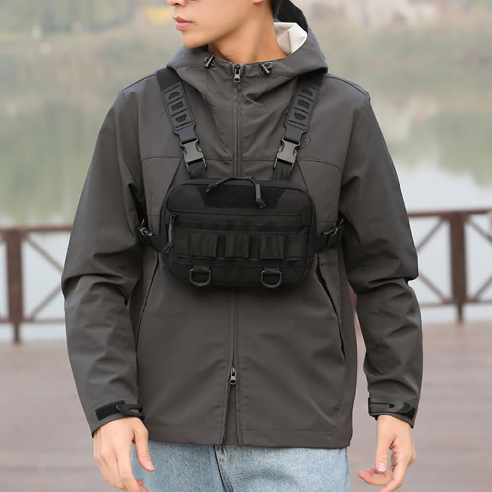 Kaxich Sac de Poitrine Tactique Homme Tactique Chest Rig Sacoche Sac de Torse Utilitaire Pochette Pectorale Tactique pour Talkie Walkie Téléphone