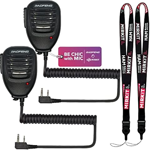 MIRKIT 2pcs Baofeng Mic for Two Way Radio Most Wanted Among Baofeng Accessories, Radio Shoulder Mic with Reinforced Cable, Noise Reduction, Spring Clip, Edition USA Warranty Cover
