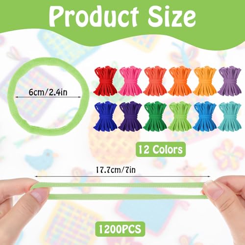 Image of Oqqlin 1200 Pcs Weaving Loom Refill Loops, 7 Inch Potholder Loops PU Elastic Colorful Loom Rubber Bands Colorful DIY Weaving Craft Bands for Adults, Craft Enthusiasts (12 Colors)