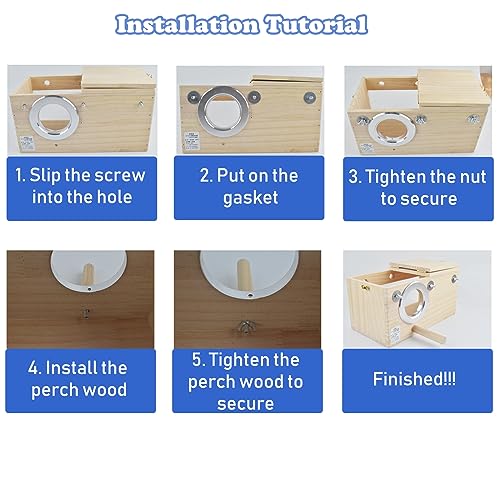 Image of Parakeet Nesting Box Pine Wood Breeding Box Bird House for Cage, Transparent Parakeet Birds Nest with Perch for Cockatiel, Canary, Small to Medium Birds, L:5.85x5.85x11.5 inches