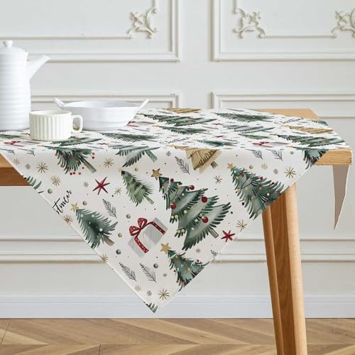 Kiatuniya Tischdecke Weihnachten Mitteldecke Beige Grün Winter...