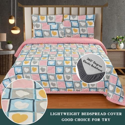 Image of Akshya 402 TC Elastic Fitted Bed Sheets Qulited fits on 72x78x10 inch - Premium Elastic Fitted Bedsheet with 2 Pillow Covers /Soft Fabric Bed Sheets /Fitted Chadar /Bed Cover