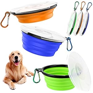 3 Stück Faltbare Hundenapf mit Deckel, Qianyou Silikon Haustier Klappbarer Reisenapf, Tragbare Hundenäpfe Auslaufsichere Trinkschale für Katzen, Trinknapf Hund für Unterwegs Camping Reise (450ML)